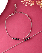 VOJ Set Of 2 Silver Plated With Black Beads Anklet | Grocsy
