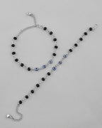 VOJ Set Of 2 Silver Plated With Black beads and Evil Eye Anklet | Grocsy