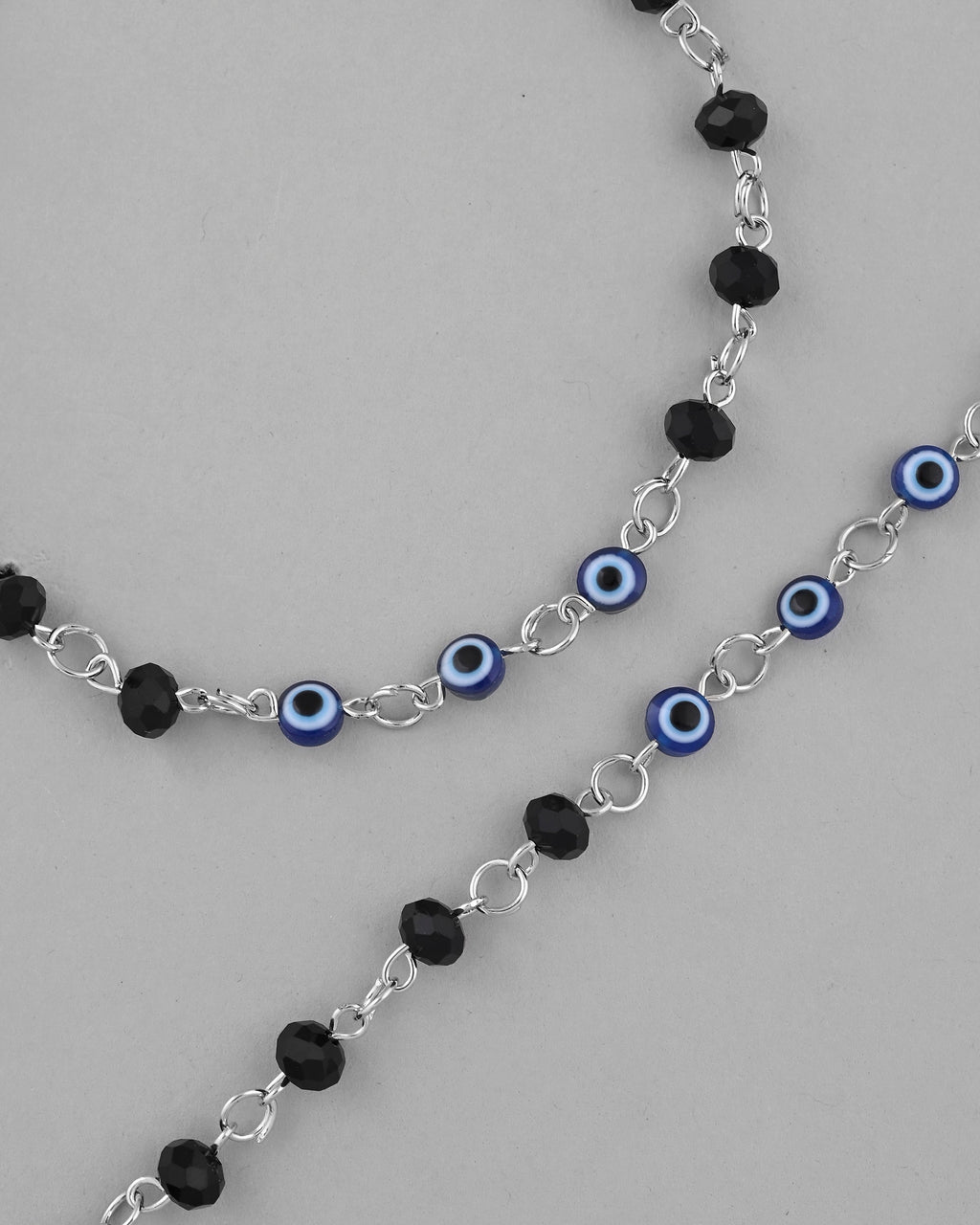 VOJ Set Of 2 Silver Plated With Black beads and Evil Eye Anklet | Grocsy