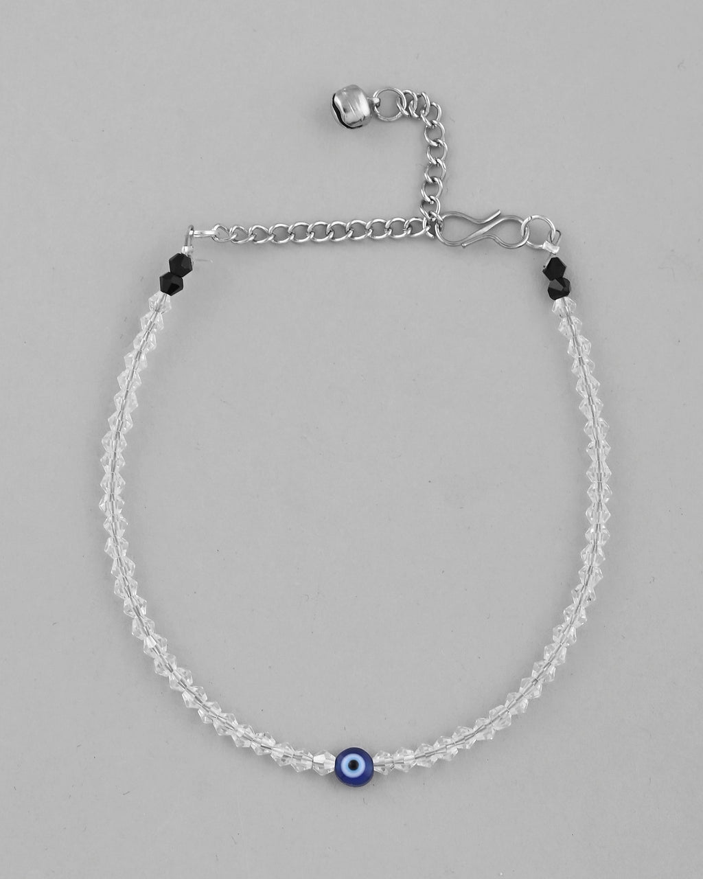 VOJ Set Of 2 Silver Plated With White beads and Evil Eye Anklet | Grocsy