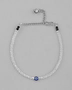 VOJ Set Of 2 Silver Plated With White beads and Evil Eye Anklet | Grocsy