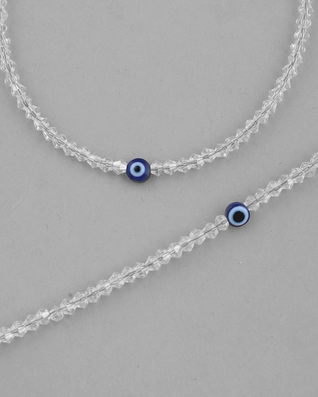 VOJ Set Of 2 Silver Plated With White beads and Evil Eye Anklet | Grocsy