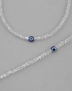 VOJ Set Of 2 Silver Plated With White beads and Evil Eye Anklet | Grocsy