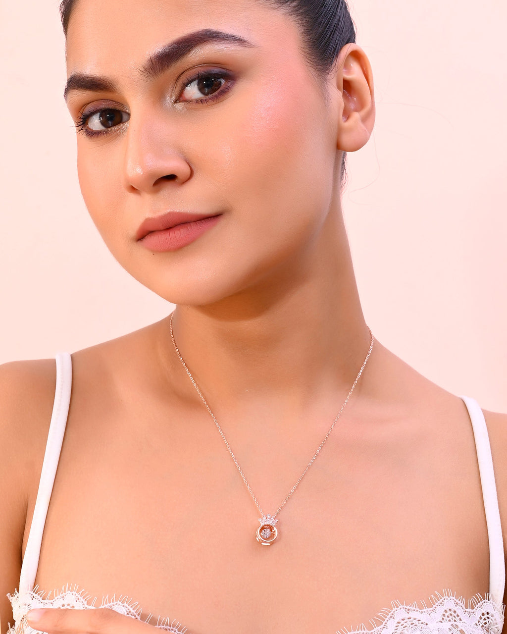 VOJ Rose Gold-Polished Chain With AD Studded crown Shaped Pendent | Grocsy