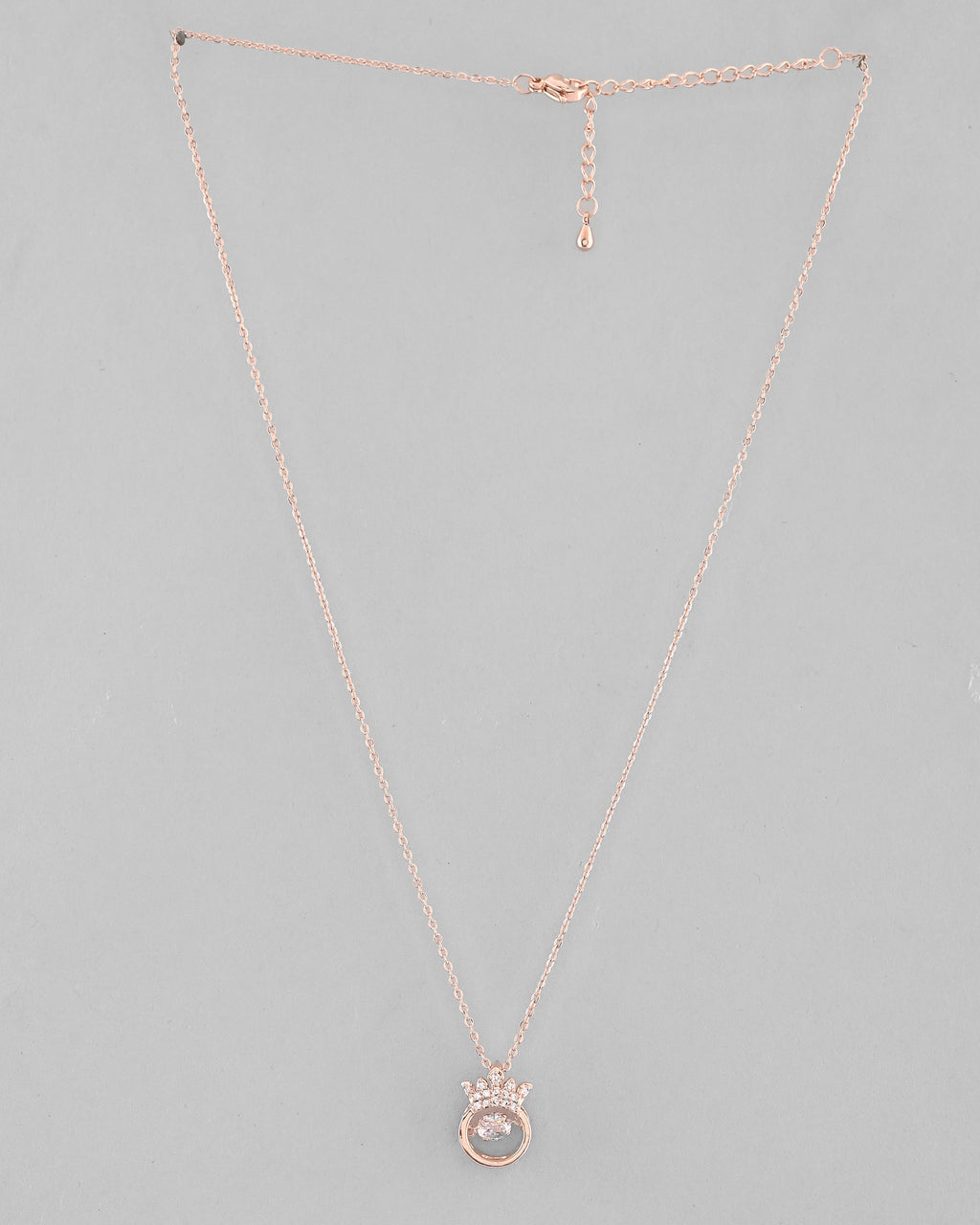 VOJ Rose Gold-Polished Chain With AD Studded crown Shaped Pendent | Grocsy