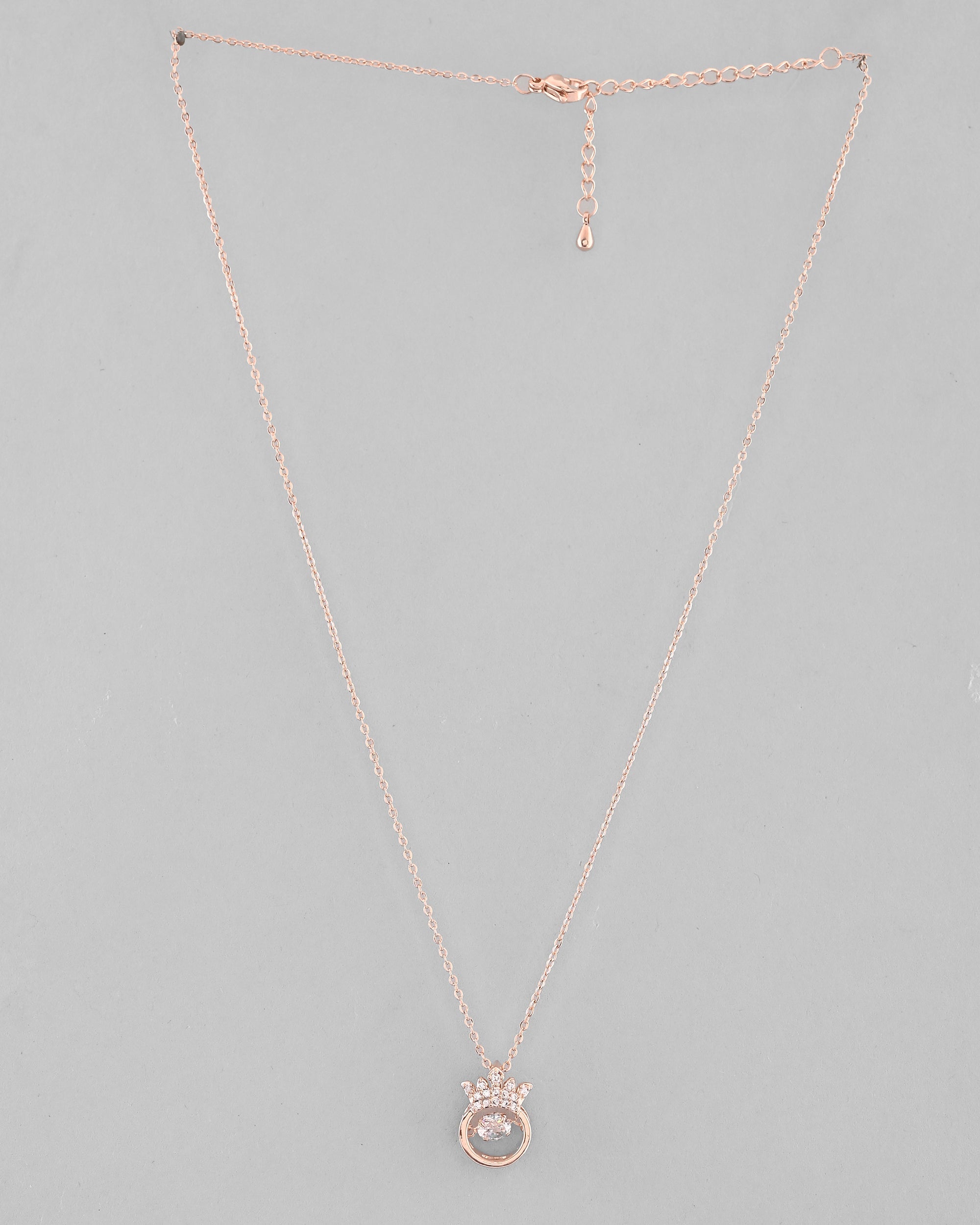 VOJ Rose Gold-Polished Chain With AD Studded crown Shaped Pendent | Grocsy
