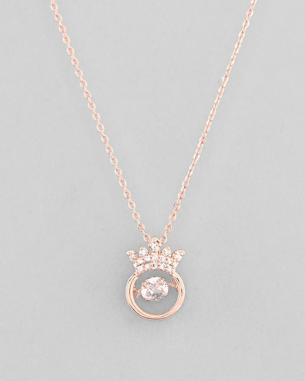 VOJ Rose Gold-Polished Chain With AD Studded crown Shaped Pendent | Grocsy