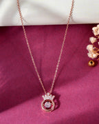 VOJ Rose Gold-Polished Chain With AD Studded crown Shaped Pendent | Grocsy