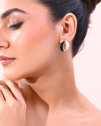 VOJ Gold-Polished Korean Style Black And White Studs Earrings