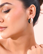 VOJ Gold-Polished Korean Style Black And White Studs Earrings