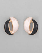 VOJ Gold-Polished Korean Style Black And White Studs Earrings