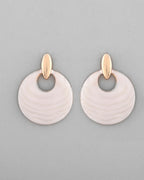 VOJ Gold-Polished Korean Style White Circular Studs Earrings