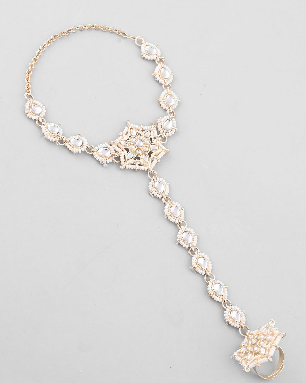 VOJ Gold-Polished Pearl And Kundan Ring Bracelet