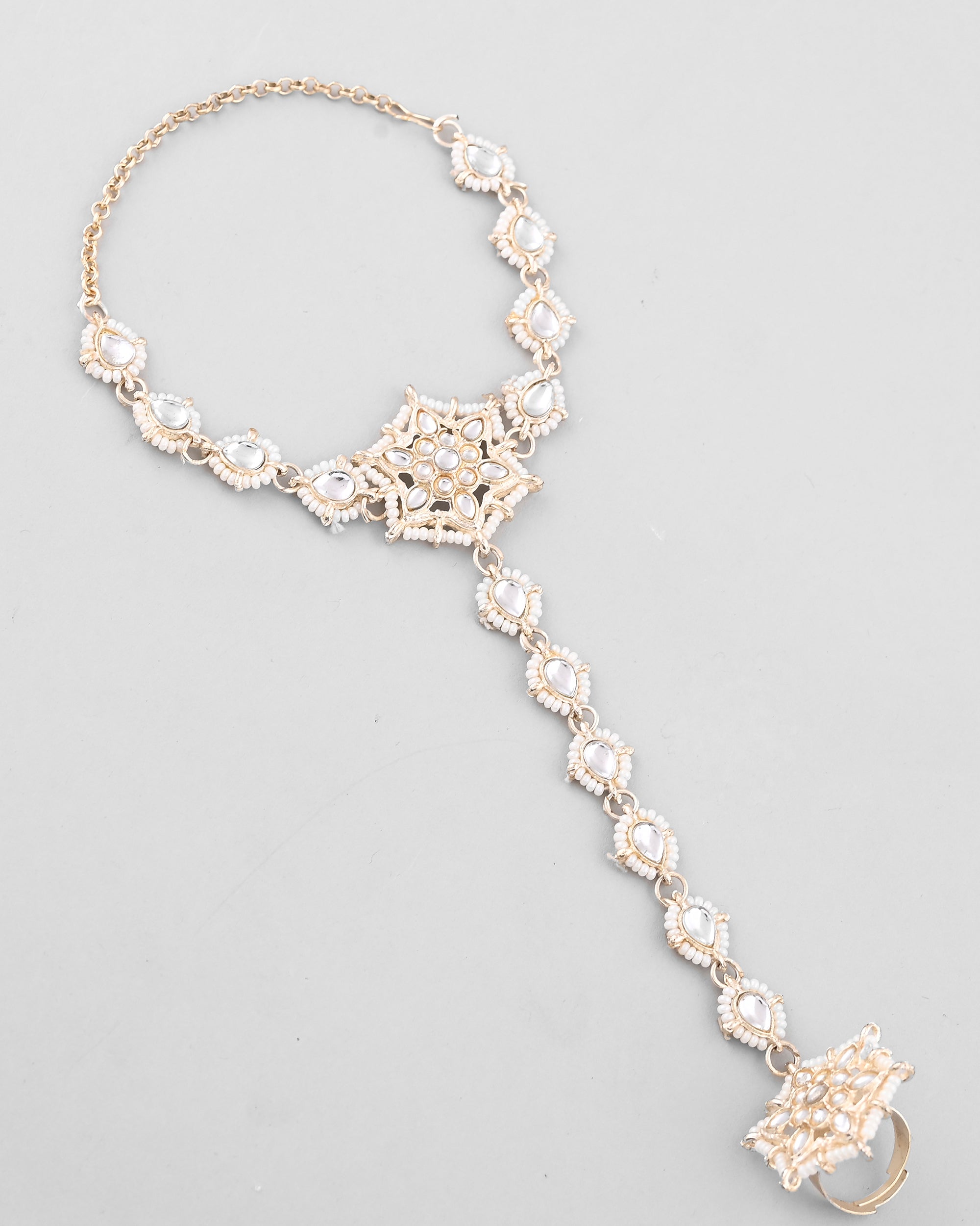 VOJ Gold-Polished Pearl And Kundan Ring Bracelet