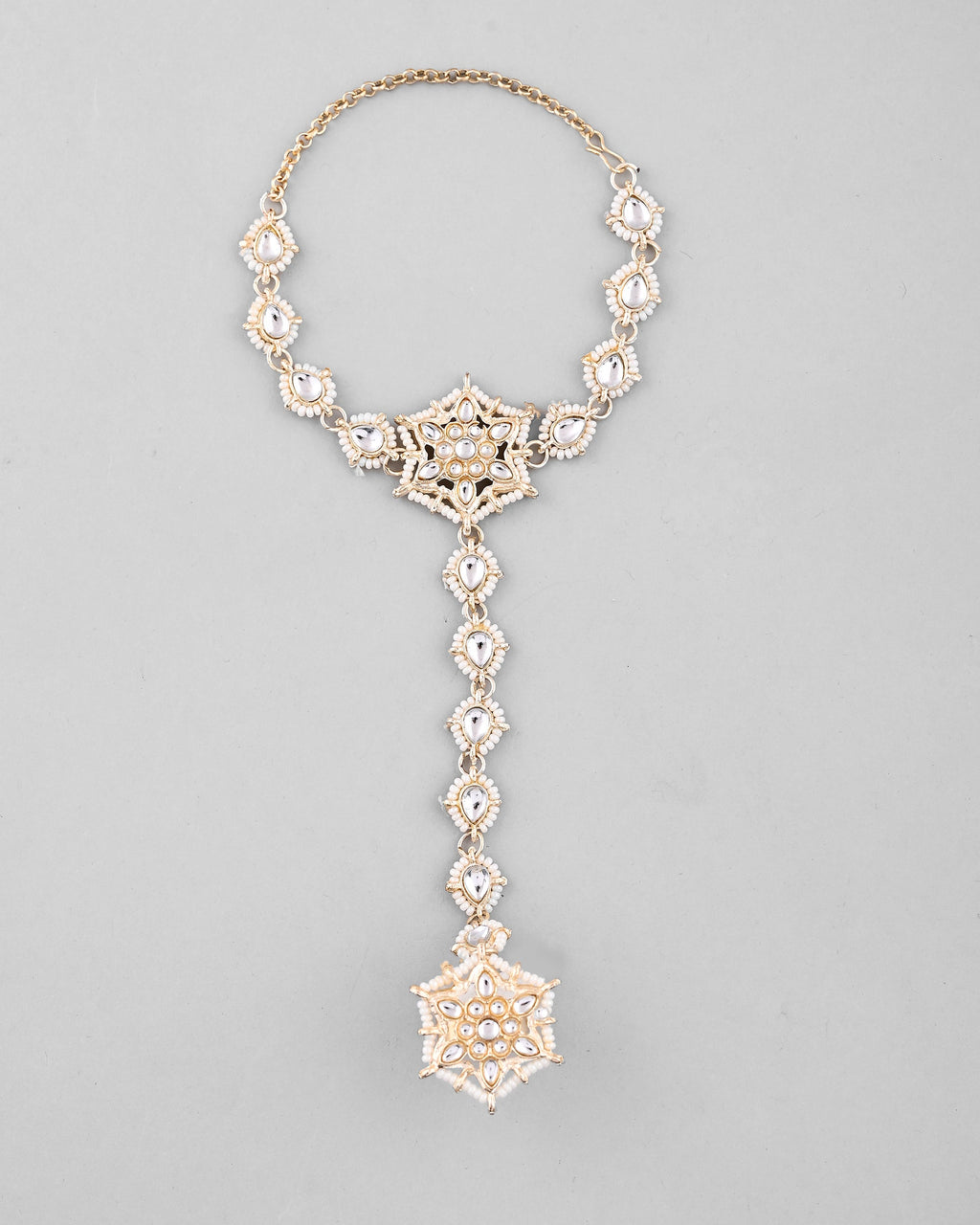 VOJ Gold-Polished Pearl And Kundan Ring Bracelet
