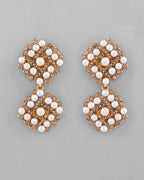 VOJ Gold-Polished Pearl And Gold Stone Drop Stud Earrings