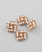 VOJ Gold-Polished Pearl And Gold Stone Drop Stud Earrings