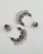 VOJ Silver-Plated multi Colour Flower Oxidized Shaped Drop Earrings