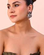 VOJ Rhodium-Plated Oxidized Contemporary With Pearl Earrings | Grocsy