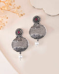 VOJ Rhodium-Plated Oxidized Contemporary With Pearl Earrings | Grocsy