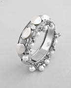 VOJ Silver-Plated Pearl And Ghungroo Studded Oxidized Cuff Bracelet | Grocsy