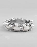 VOJ Silver-Plated Pearl And Ghungroo Studded Oxidized Cuff Bracelet | Grocsy