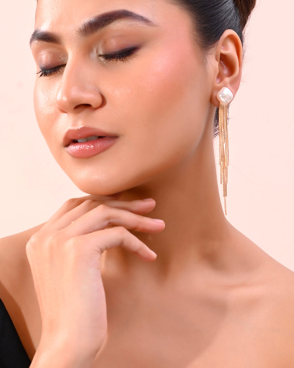 VOJ Gold-Polished Handcrafted Pearl Studded Classic Drop Earrings | Grocsy