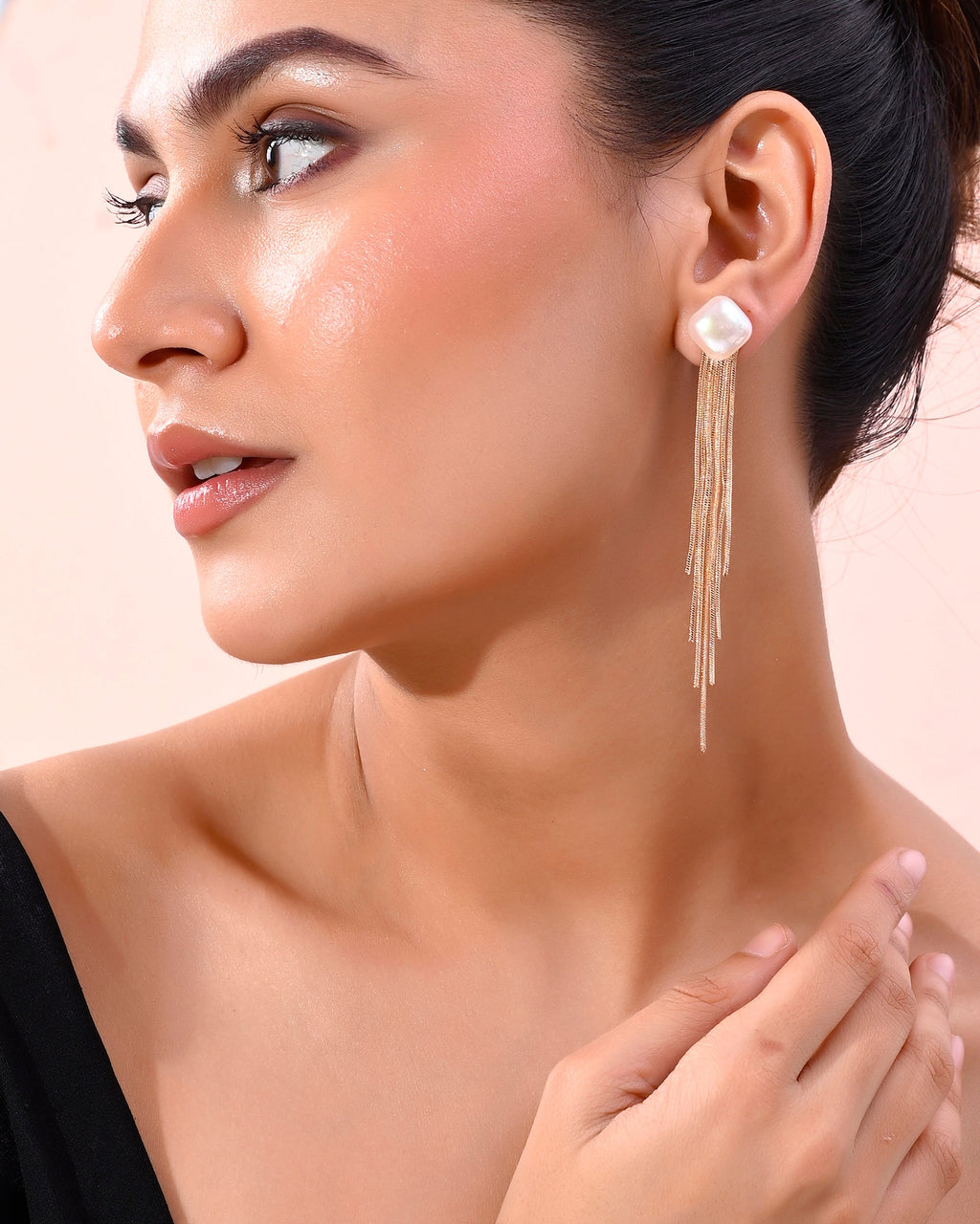 VOJ Gold-Polished Handcrafted Pearl Studded Classic Drop Earrings | Grocsy