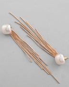 VOJ Gold-Polished Handcrafted Pearl Studded Classic Drop Earrings | Grocsy