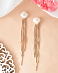 VOJ Gold-Polished Handcrafted Pearl Studded Classic Drop Earrings | Grocsy