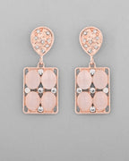 VOJ Rose Gold-Polished Stone Studded Rectangular Drop Earrings