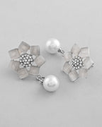 VOJ Silver Plated Floral Stone Studded Earrings