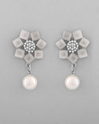 VOJ Silver Plated Floral Stone Studded Earrings