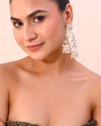 VOJ Gold-Polished Kundan Contemporary Up & Down Jhumka Earrings | Grocsy