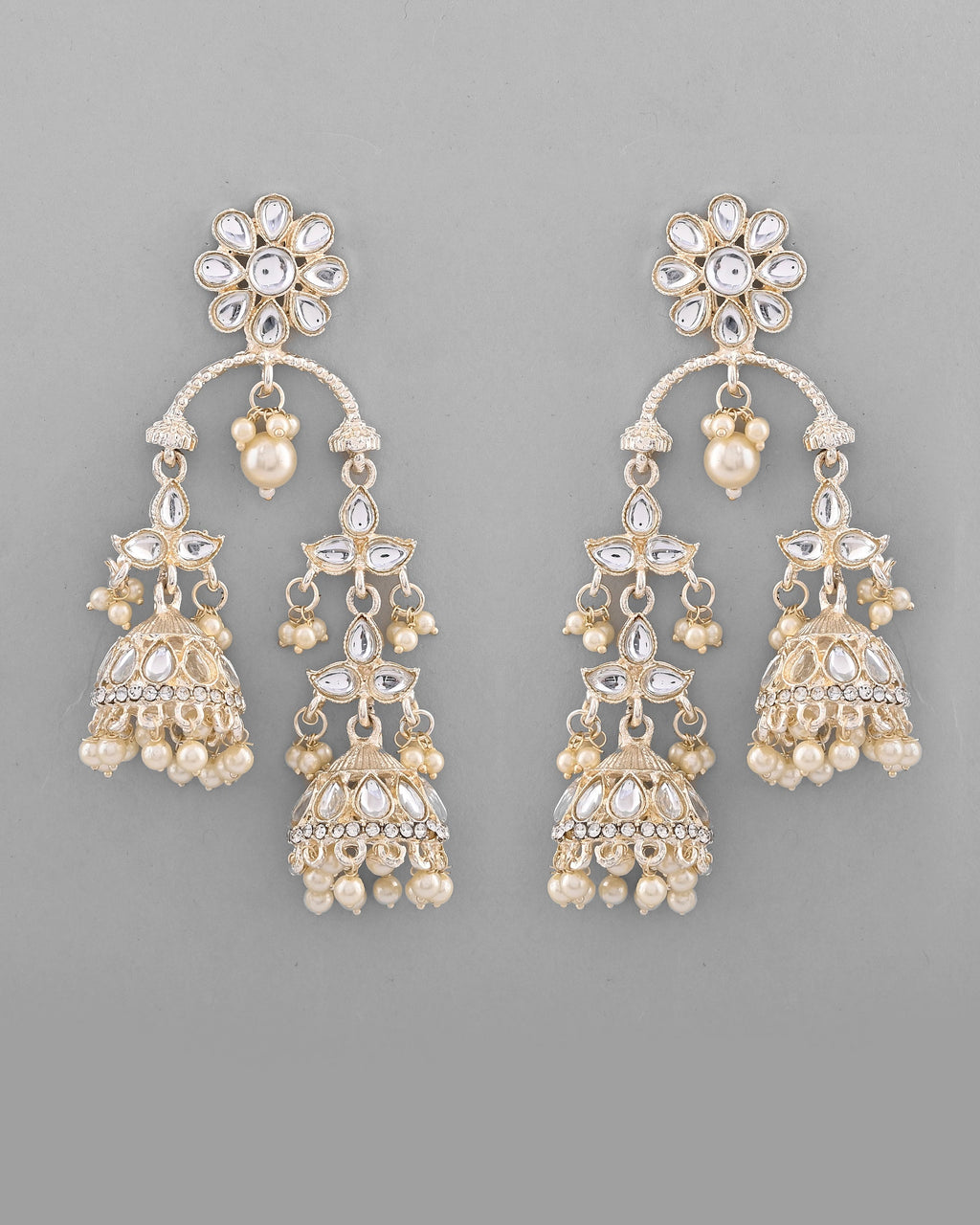 VOJ Gold-Polished Kundan Contemporary Up & Down Jhumka Earrings | Grocsy