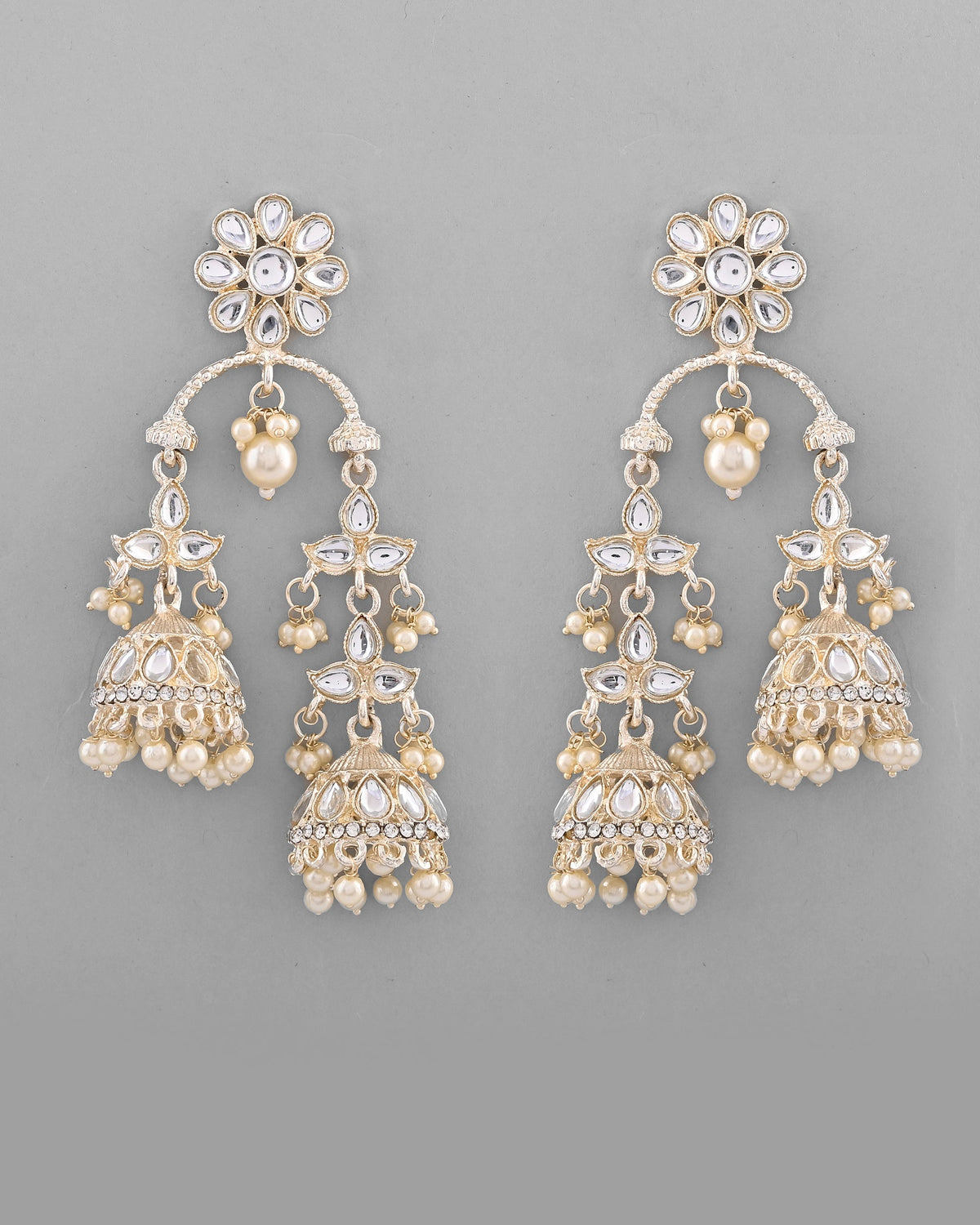 VOJ Gold-Polished Kundan Contemporary Up & Down Jhumka Earrings | Grocsy