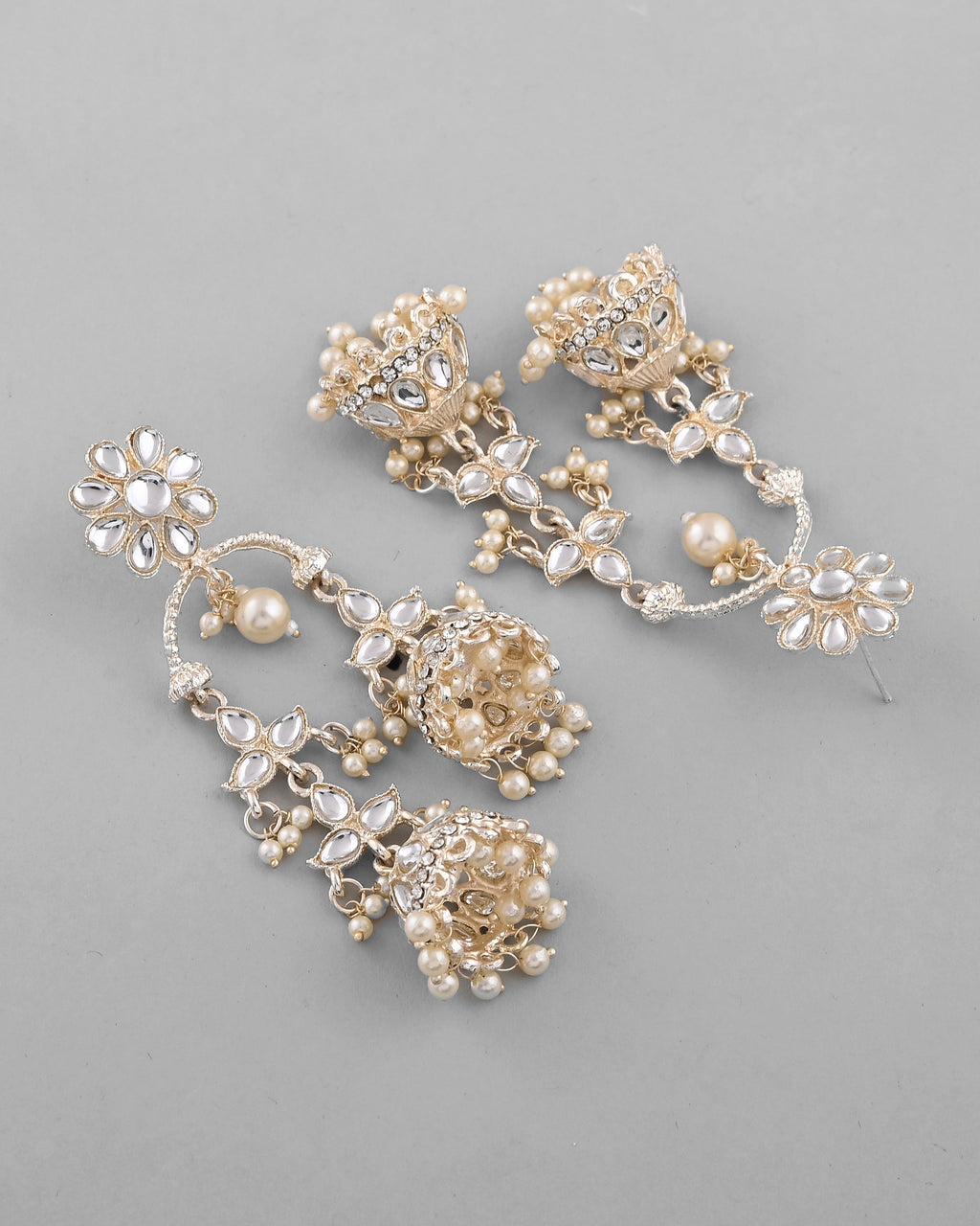 VOJ Gold-Polished Kundan Contemporary Up & Down Jhumka Earrings | Grocsy