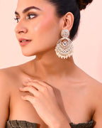 VOJ Gold-Polished Kundan Contemporary Circular Chandbaali Earrings | Grocsy