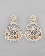 VOJ Gold-Polished Kundan Contemporary Circular Chandbaali Earrings | Grocsy