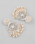 VOJ Gold-Polished Kundan Contemporary Circular Chandbaali Earrings | Grocsy