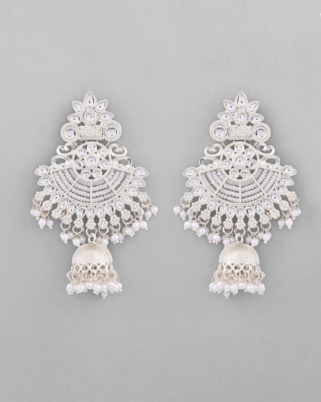 VOJ Silver plated Kundan Contemporary Jhumka Earrings