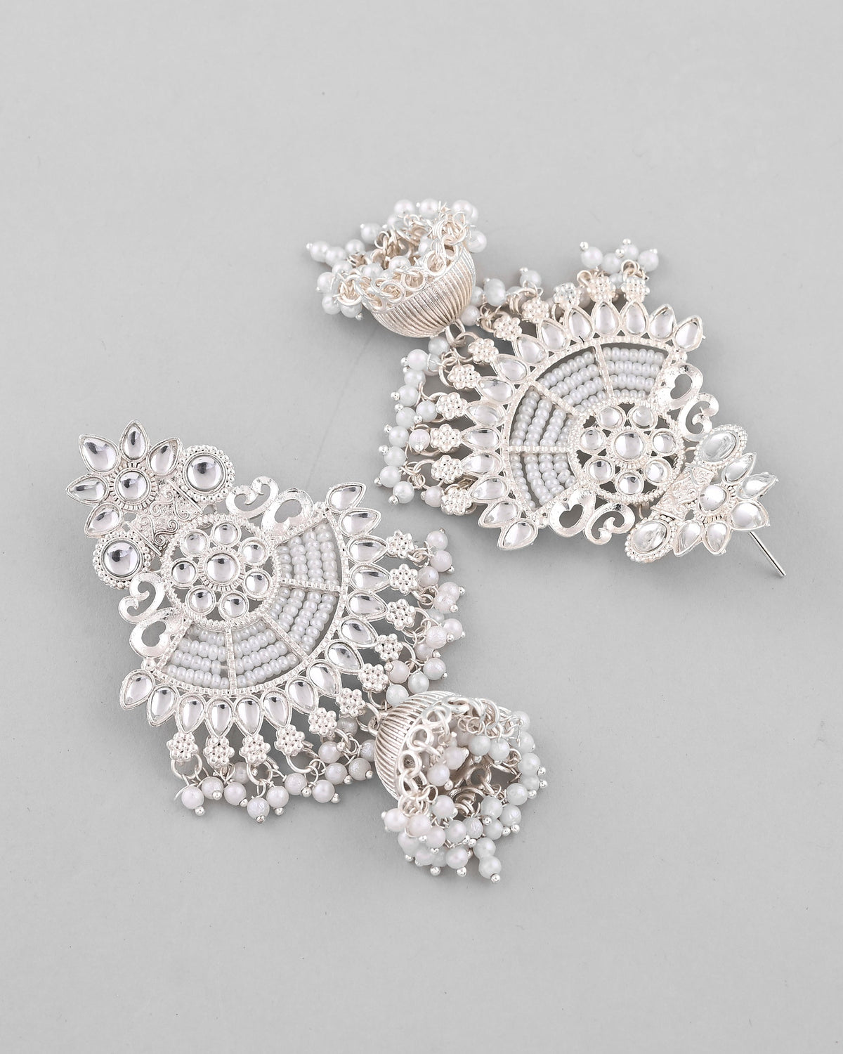 VOJ Silver plated Kundan Contemporary Jhumka Earrings