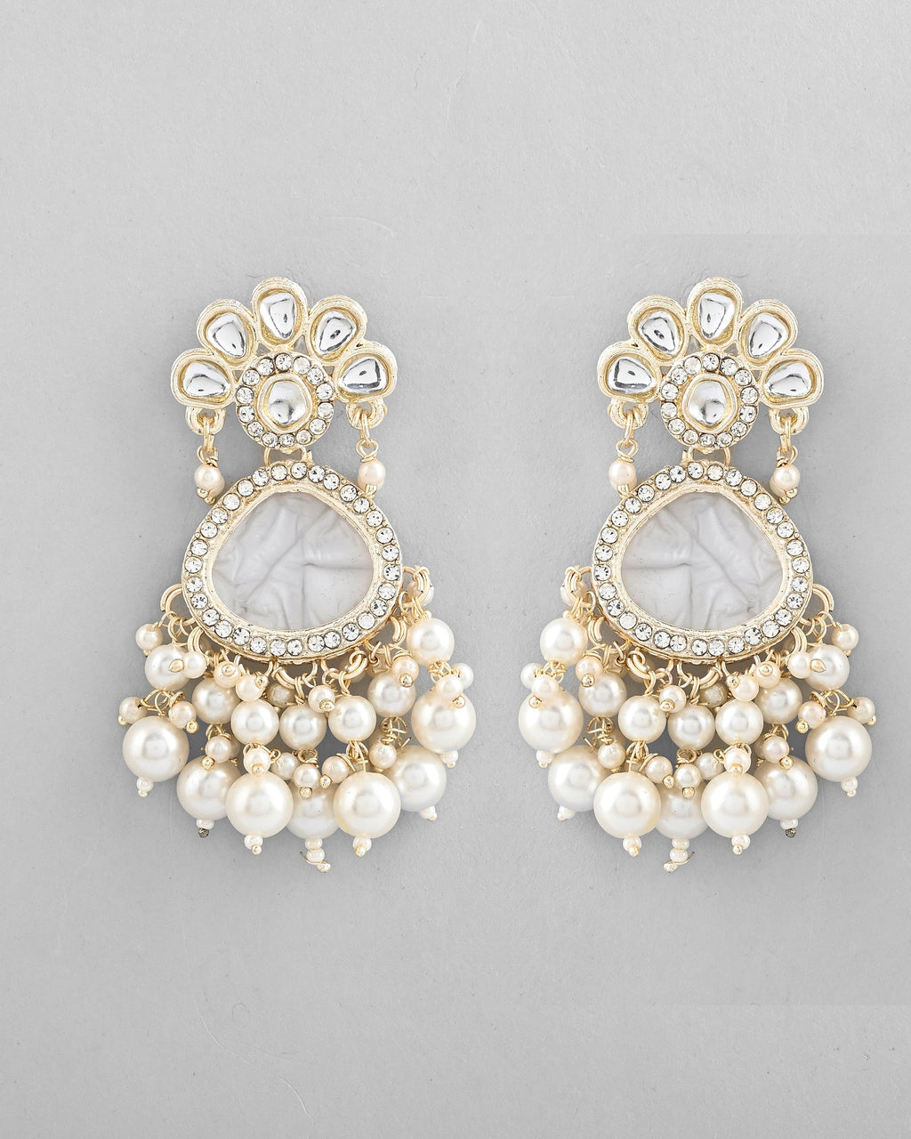 VOJ Gold-Toned Kundan Studded Contemporary Oxidised Drop Earrings | Grocsy