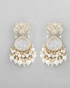 VOJ Gold-Toned Kundan Studded Contemporary Oxidised Drop Earrings | Grocsy