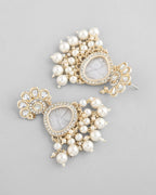VOJ Gold-Toned Kundan Studded Contemporary Oxidised Drop Earrings | Grocsy