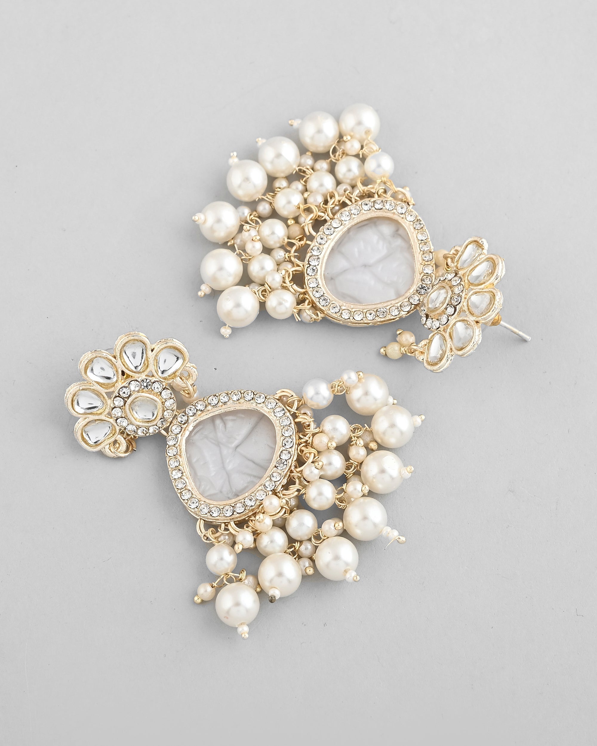 VOJ Gold-Toned Kundan Studded Contemporary Oxidised Drop Earrings | Grocsy