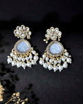 VOJ Gold-Toned Kundan Studded Contemporary Oxidised Drop Earrings | Grocsy
