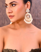 VOJ Gold-Polished Kundan Studded White ChandBali Earrings | Grocsy