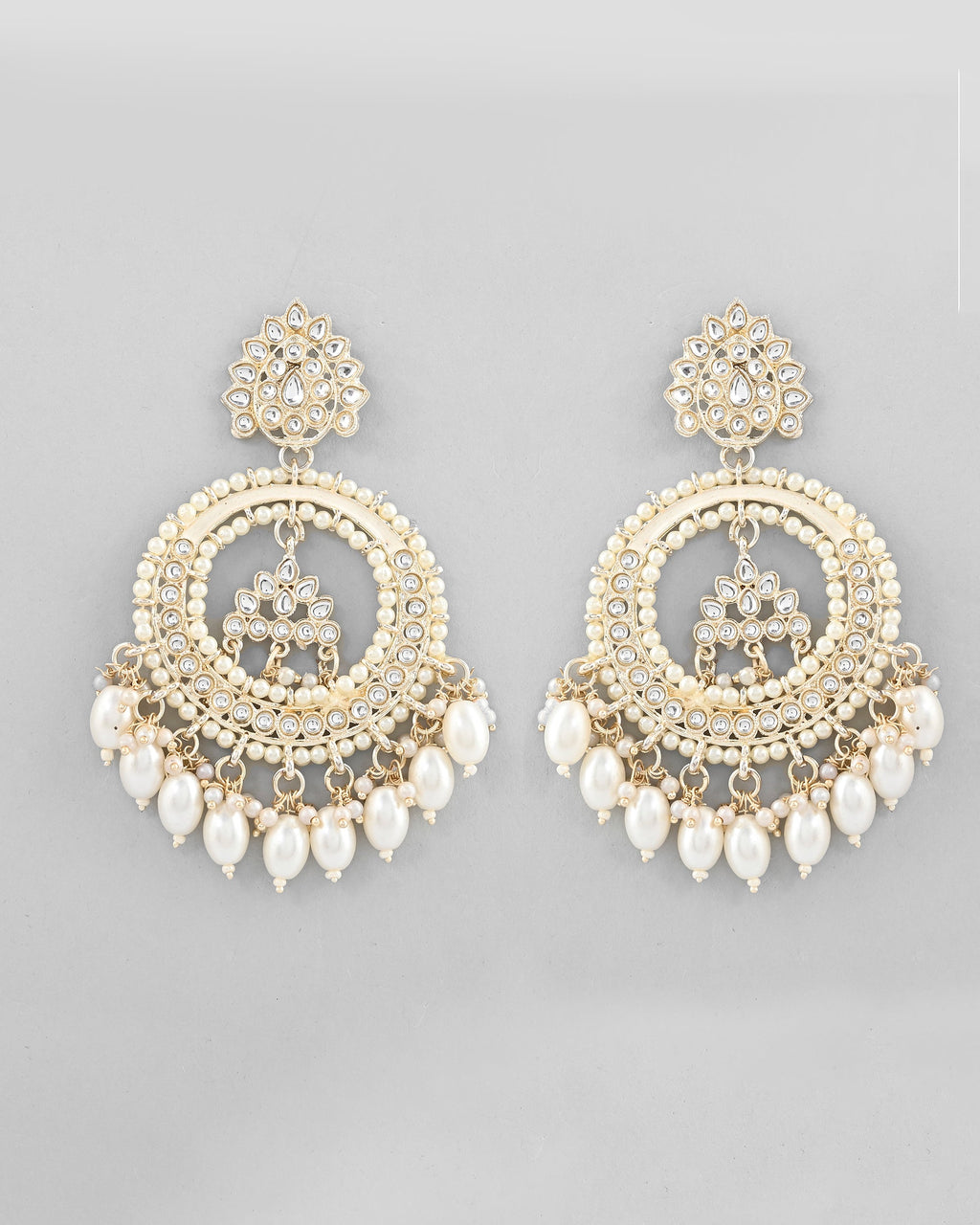 VOJ Gold-Polished Kundan Studded White ChandBali Earrings | Grocsy