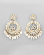 VOJ Gold-Polished Kundan Studded White ChandBali Earrings | Grocsy